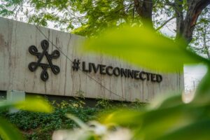 Alembic City entrance signage with the #LiveConnected mark, Vadodara